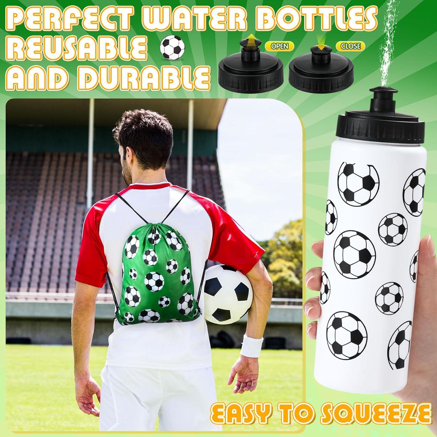 Set 24 Pcs Botellas de Agua Funnymoom Fútbol 20oz y Mochilas