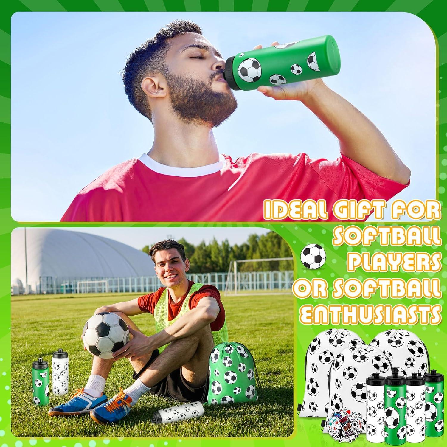 Set 24 Pcs Botellas de Agua Funnymoom Fútbol 20oz y Mochilas