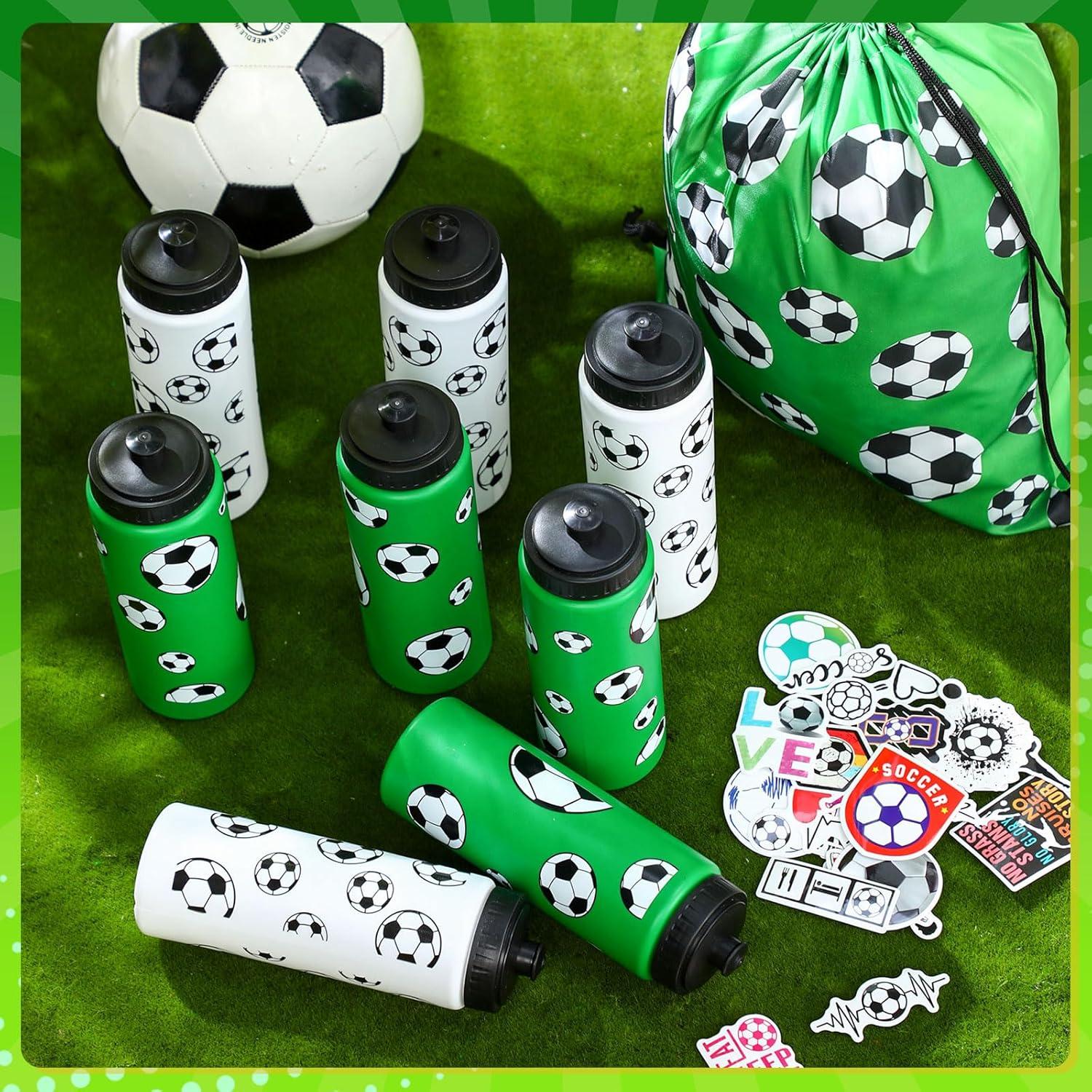 Set 24 Pcs Botellas de Agua Funnymoom Fútbol 20oz y Mochilas