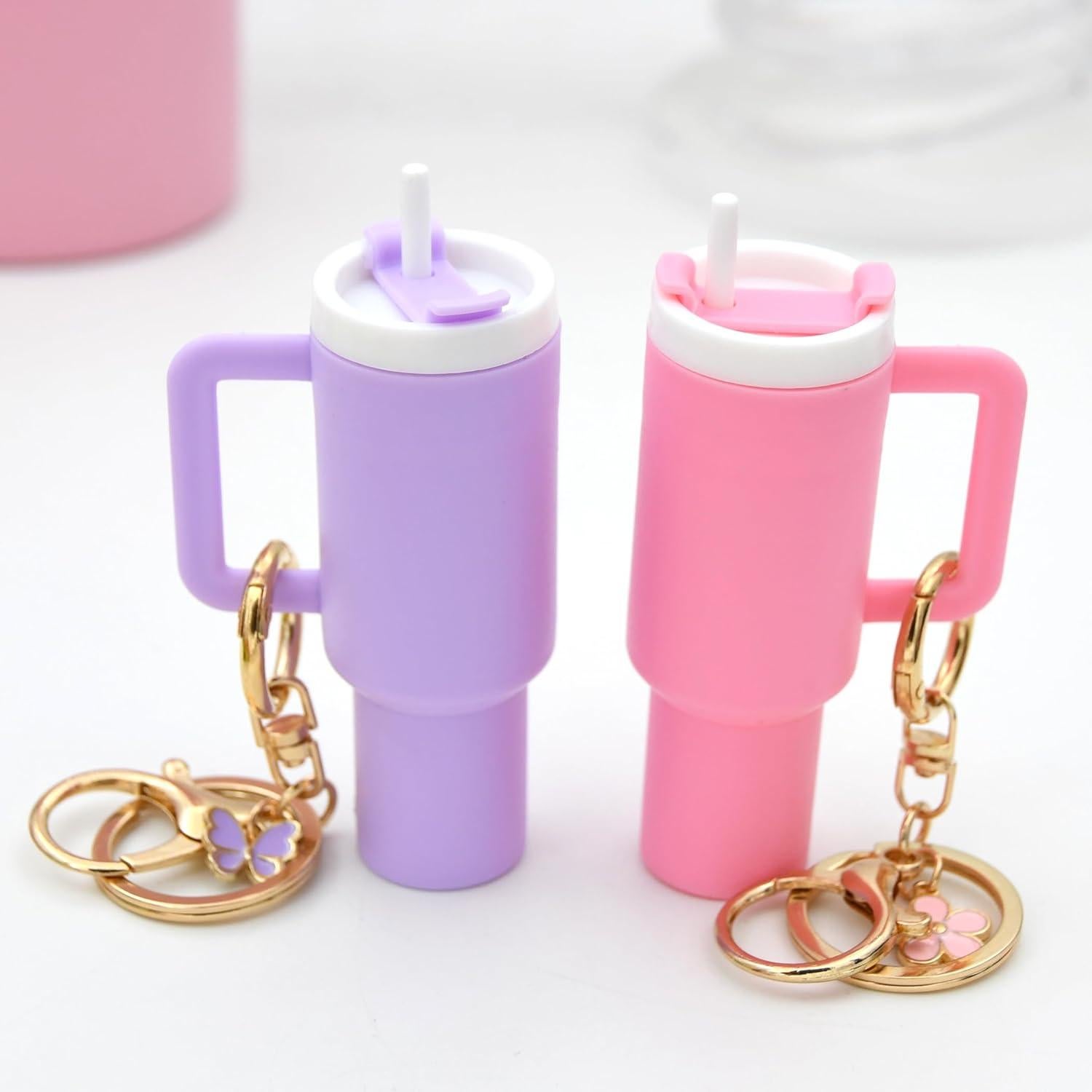 Juego de 2 llaveros mini vaso TOS en púrpura-rosa
