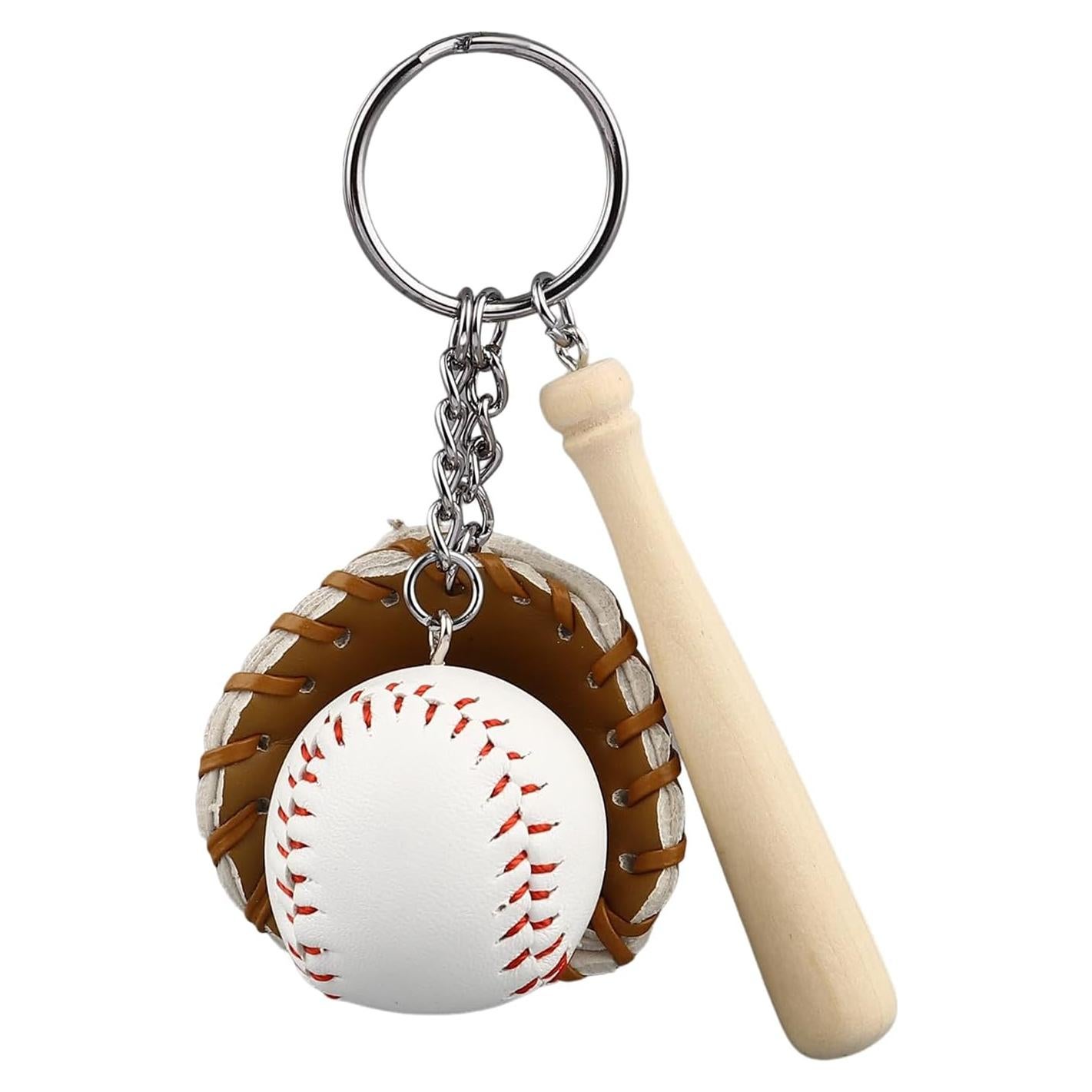 Llavero Mini Béisbol de Madera y Cuero PU - Regalo Unisex