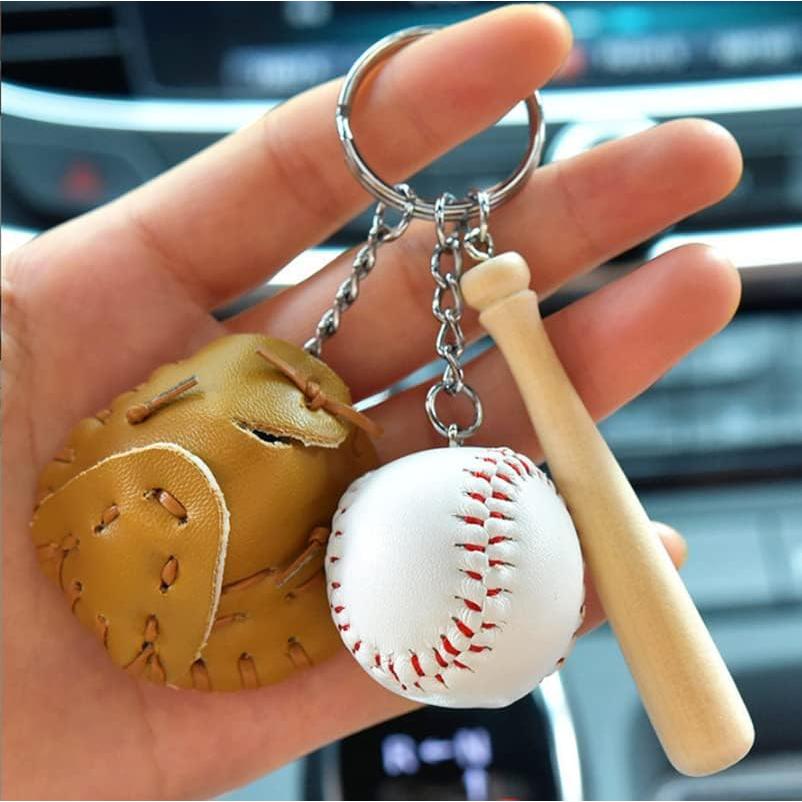 Llavero Mini Béisbol de Madera y Cuero PU - Regalo Unisex