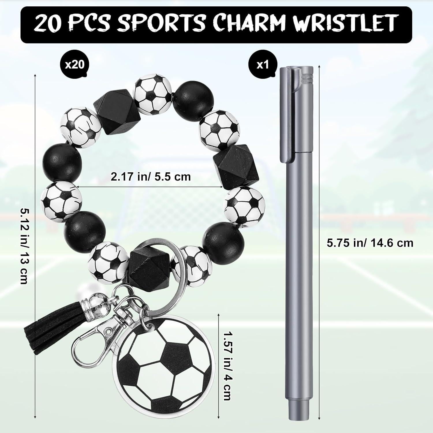 20 Llaveros de Fútbol Siifert con Cuentas de Madera 5.5 cm