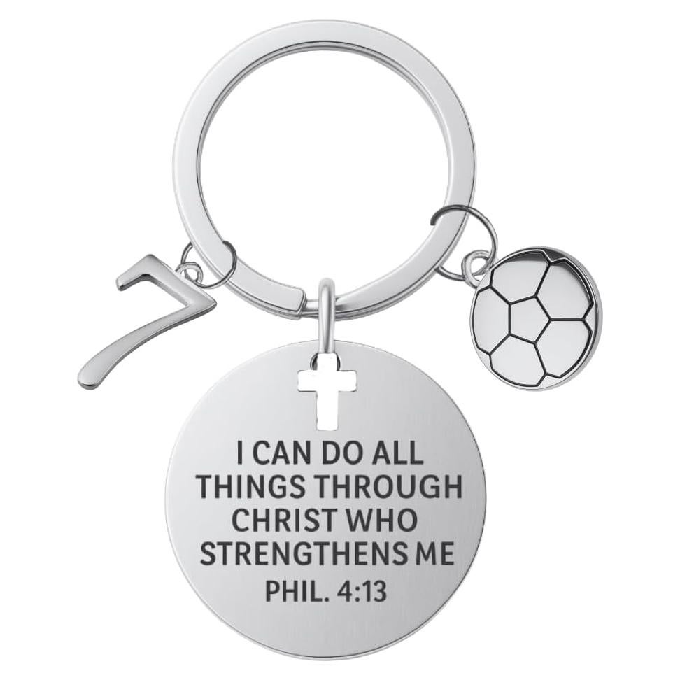 Llavero de Fútbol Cristiano Acero Inoxidable Filipenses 4:13