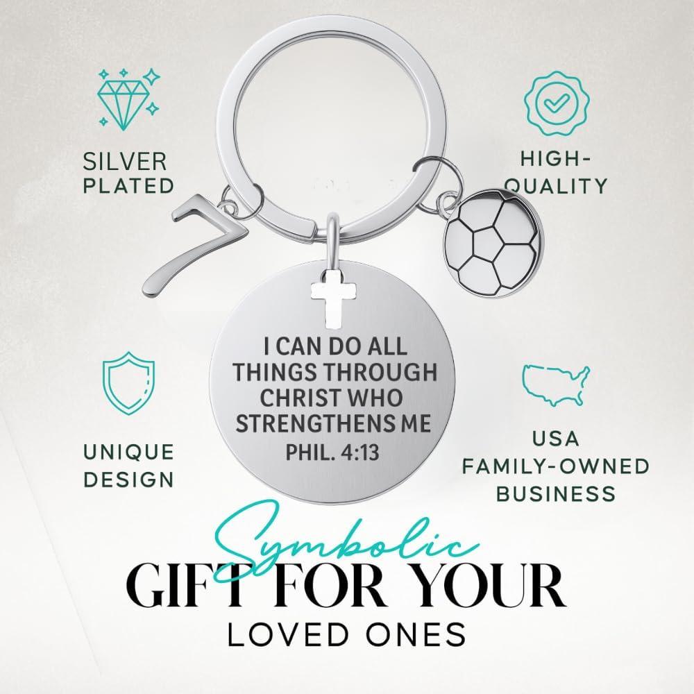 Llavero de Fútbol Cristiano Acero Inoxidable Filipenses 4:13