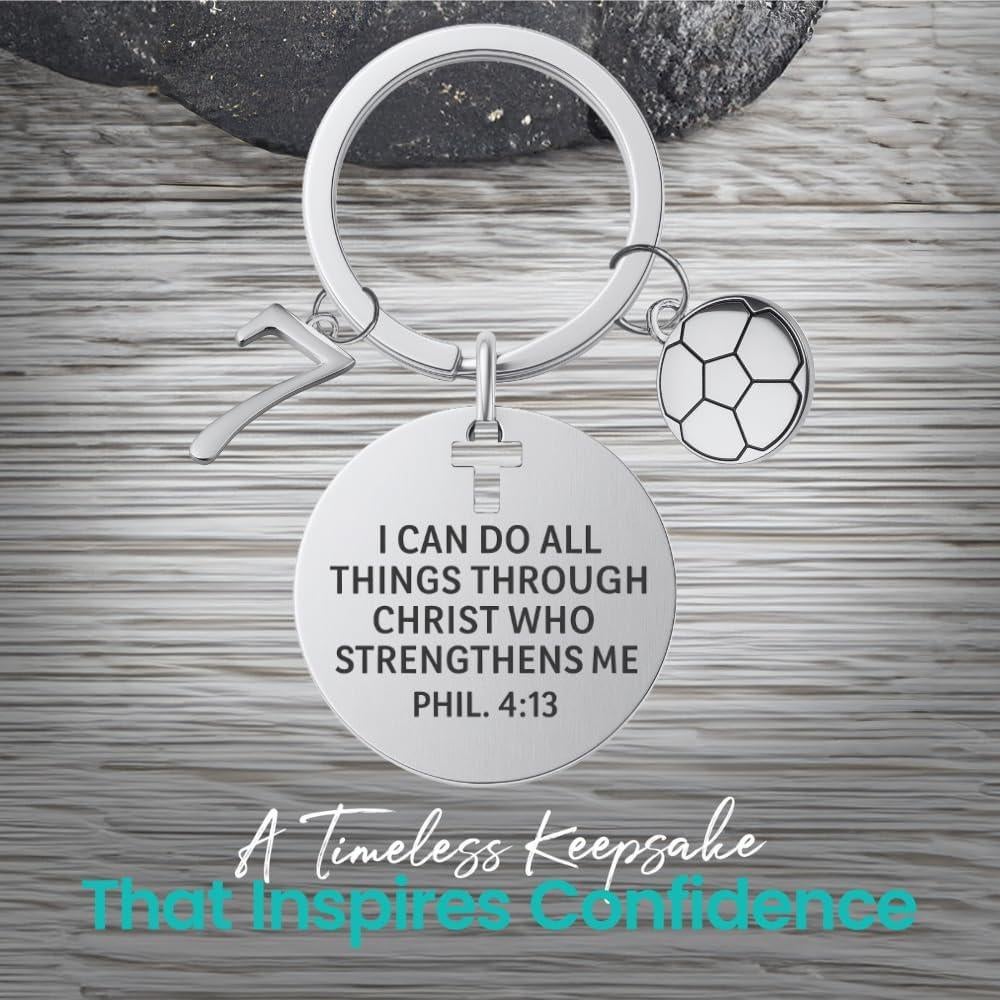 Llavero de Fútbol Cristiano Acero Inoxidable Filipenses 4:13
