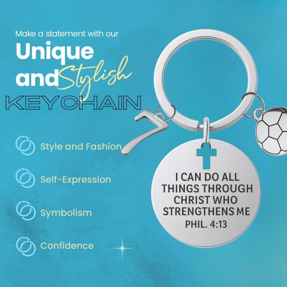 Llavero de Fútbol Cristiano Acero Inoxidable Filipenses 4:13