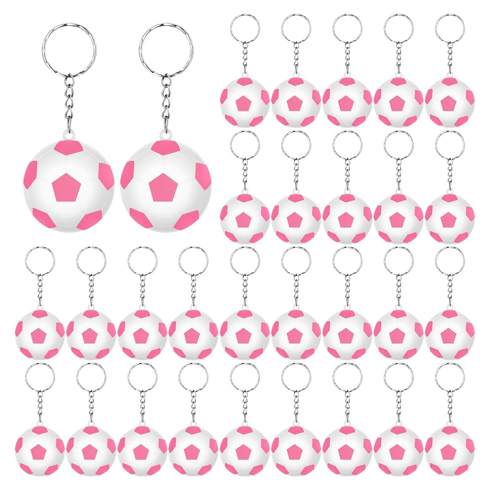 Paquete de 30 llaveros de fútbol rosa y blanco - Charnoel
