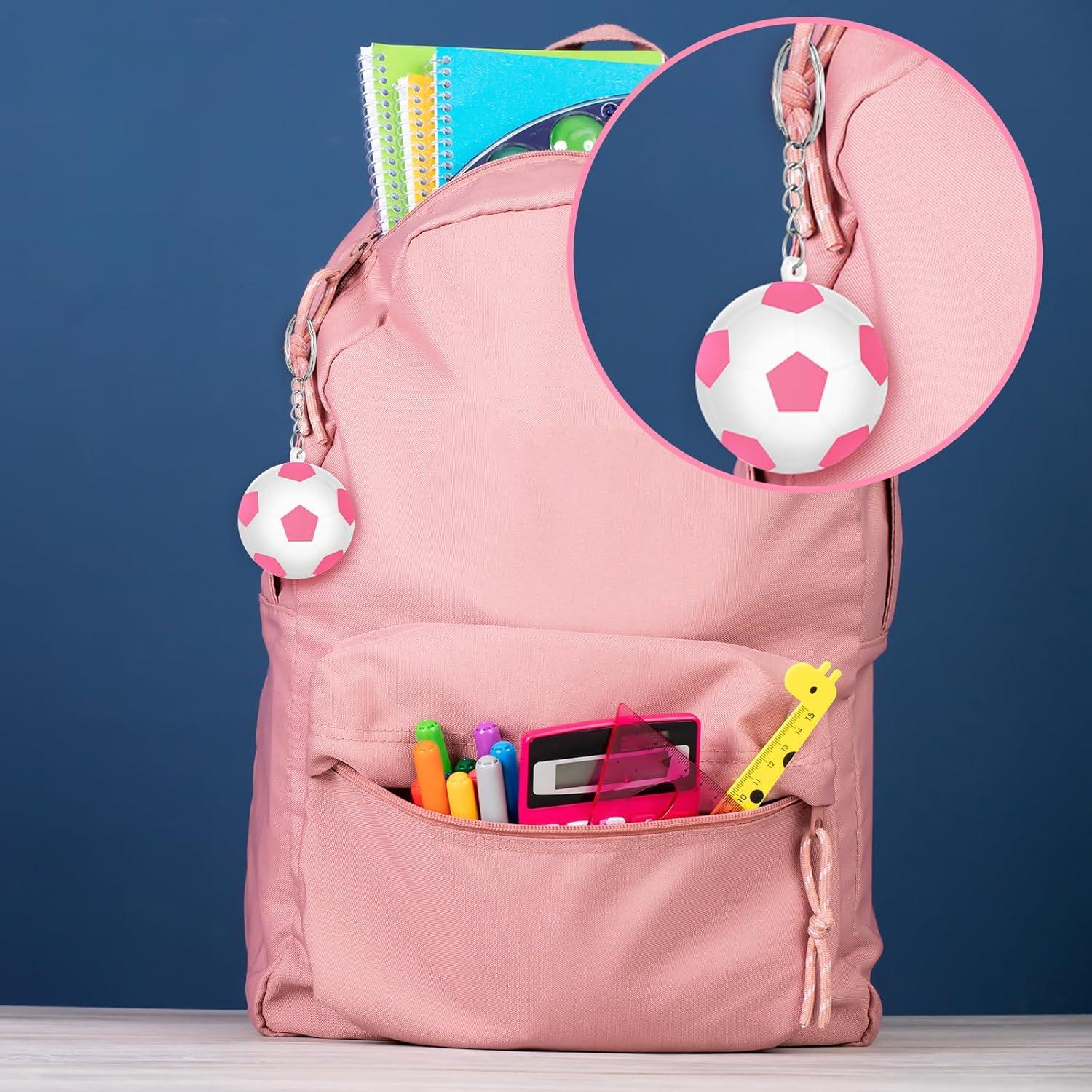 Paquete de 30 llaveros de fútbol rosa y blanco - Charnoel