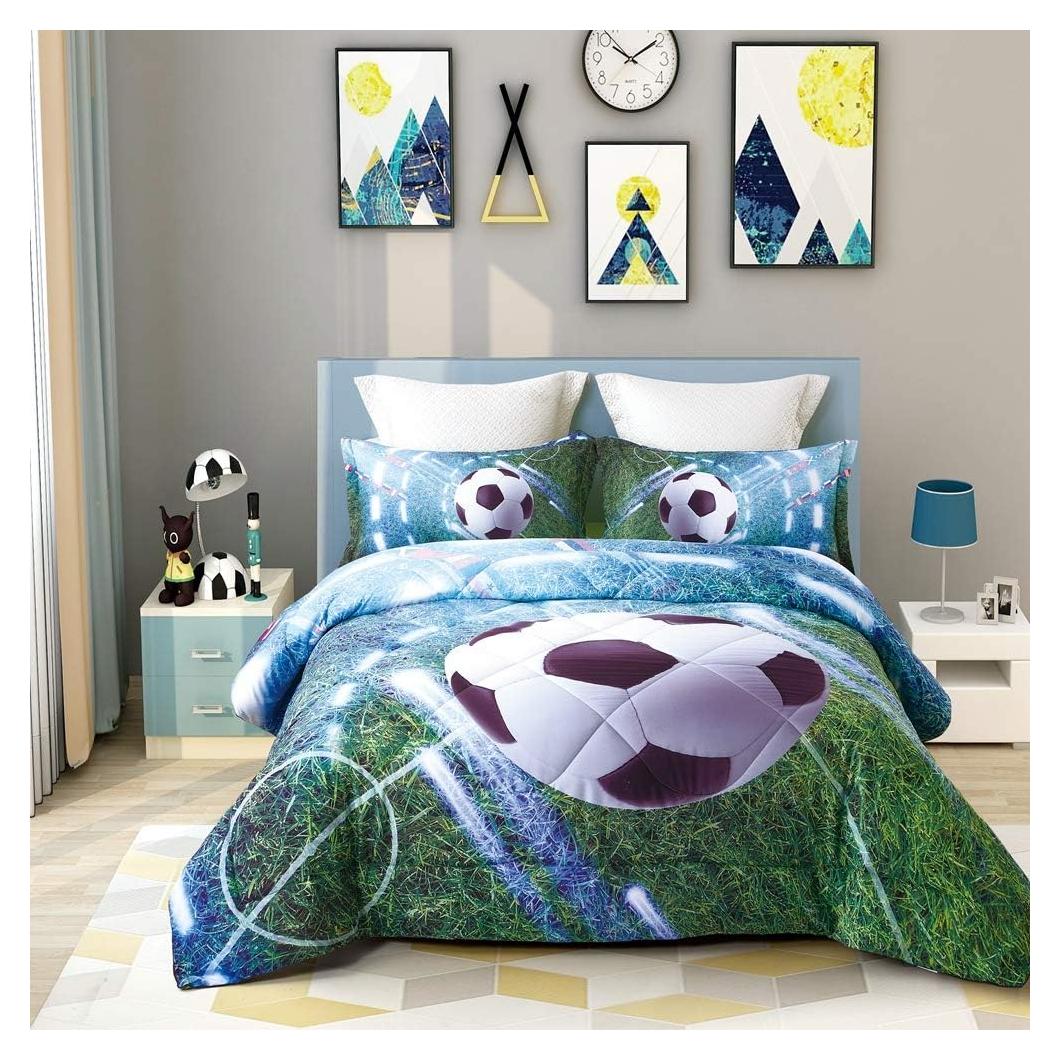 Conjunto de Ropa de Cama Wowelife Fútbol Verde Reina 5 Piezas