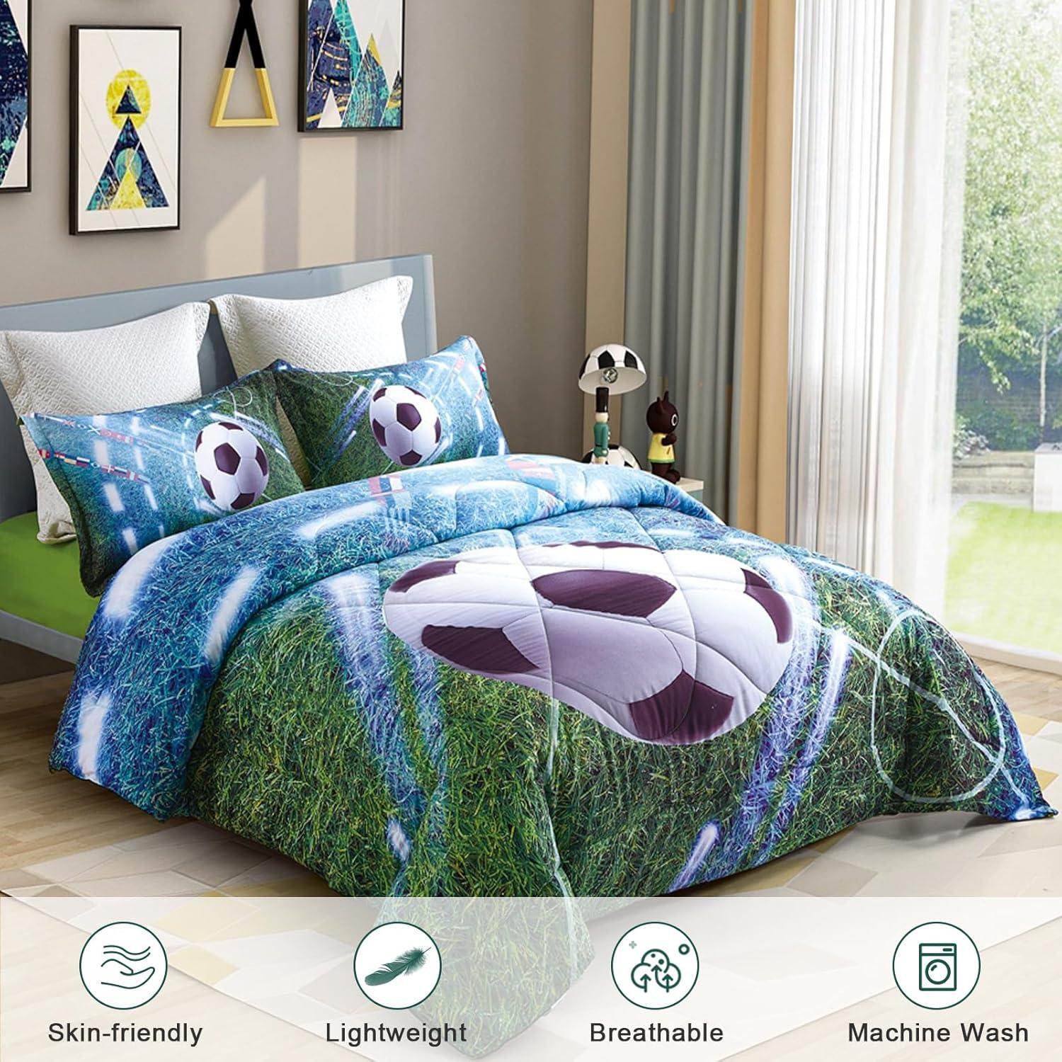 Conjunto de Ropa de Cama Wowelife Fútbol Verde Reina 5 Piezas