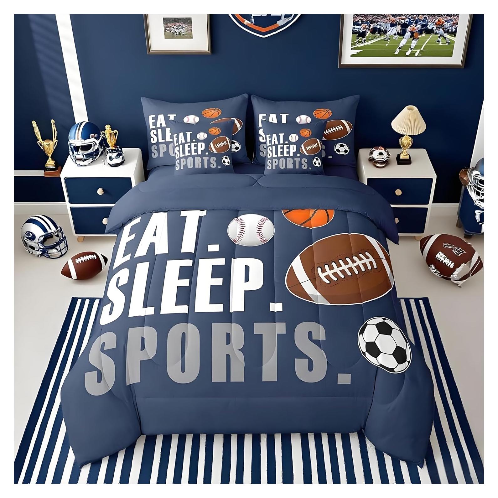 Juego de Edredón Feelyou 7 Piezas Completo Deportes Azul Marino