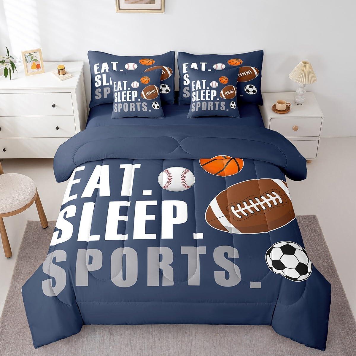 Juego de Edredón Feelyou 7 Piezas Completo Deportes Azul Marino