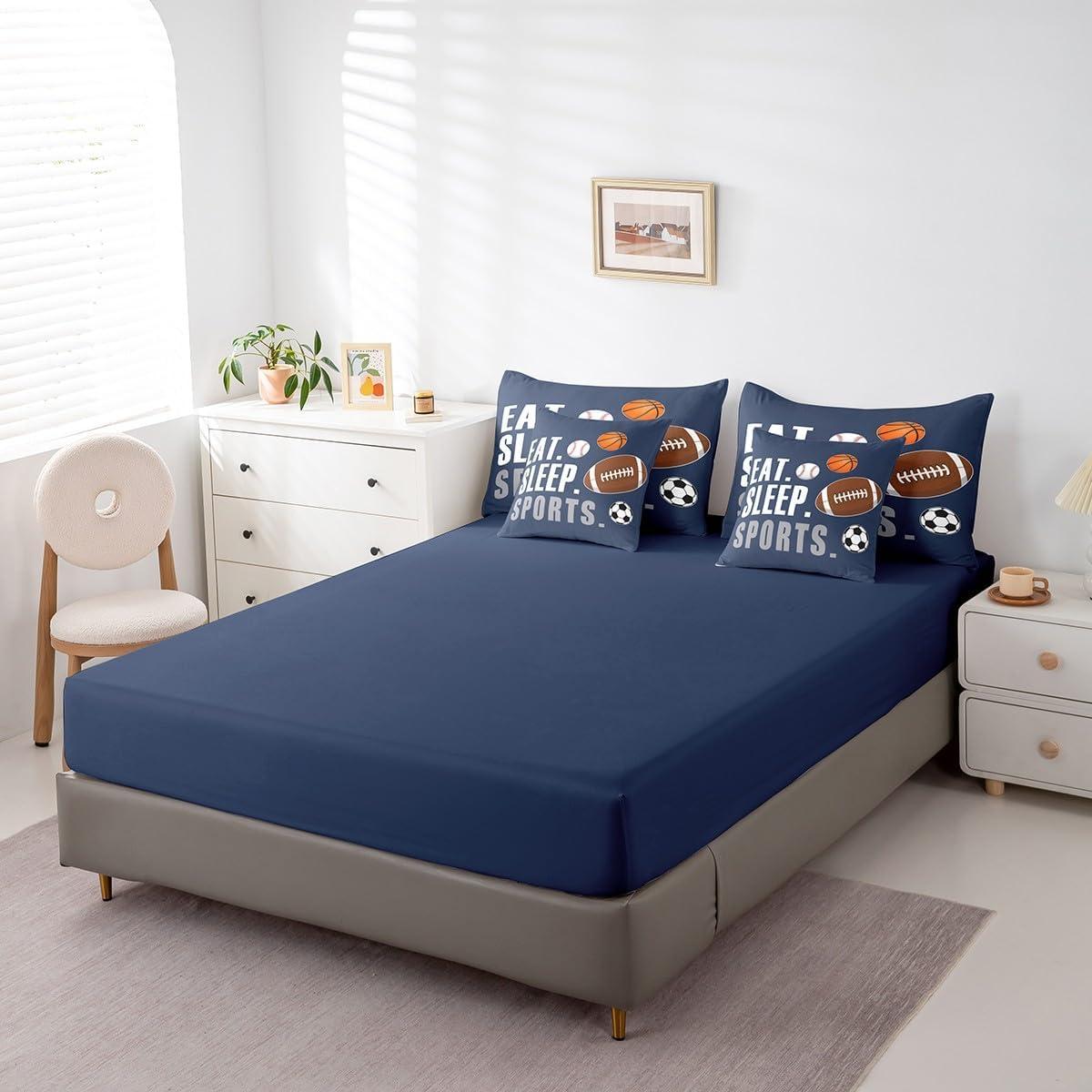 Juego de Edredón Feelyou 7 Piezas Completo Deportes Azul Marino