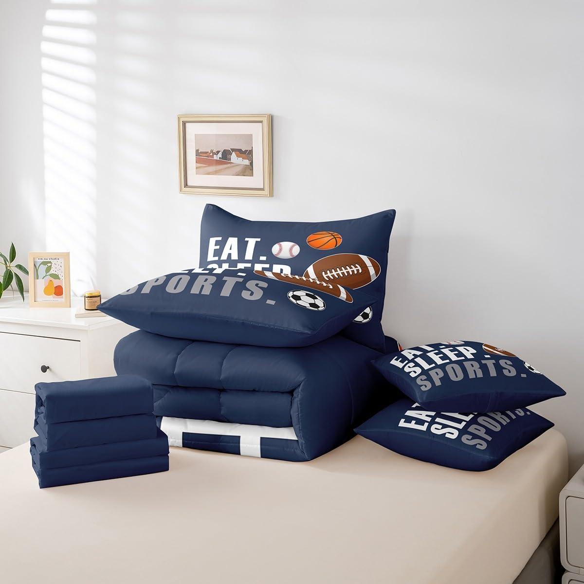 Juego de Edredón Feelyou 7 Piezas Completo Deportes Azul Marino