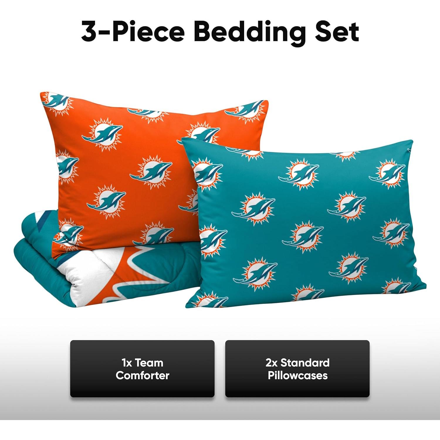 Edredón Individual FOCO NFL Delfines de Miami 3 Piezas