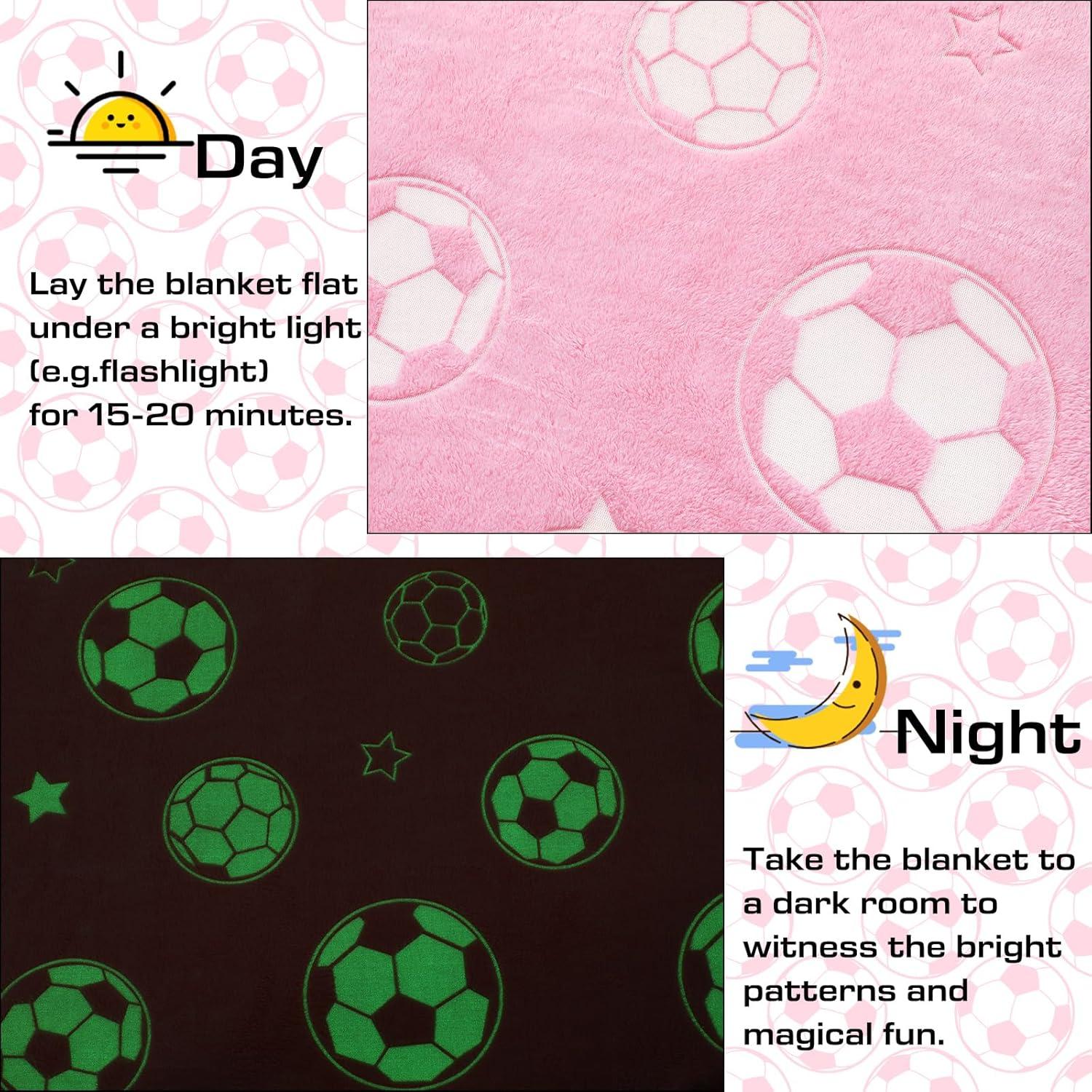 Manta de Fútbol Rosa Hillsuren 127x152 cm Brilla en la Oscuridad