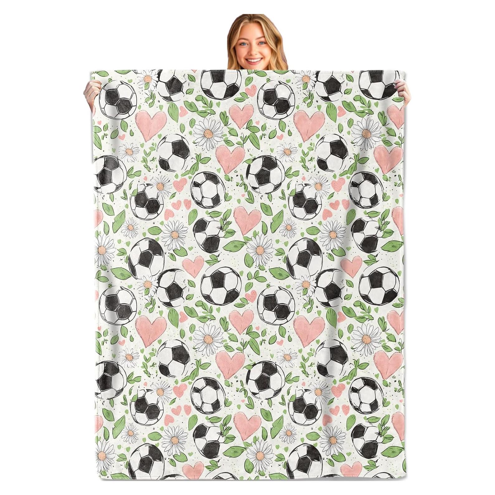 Manta de Franela MIEPOS 127x152cm Fútbol Rosa Moderna