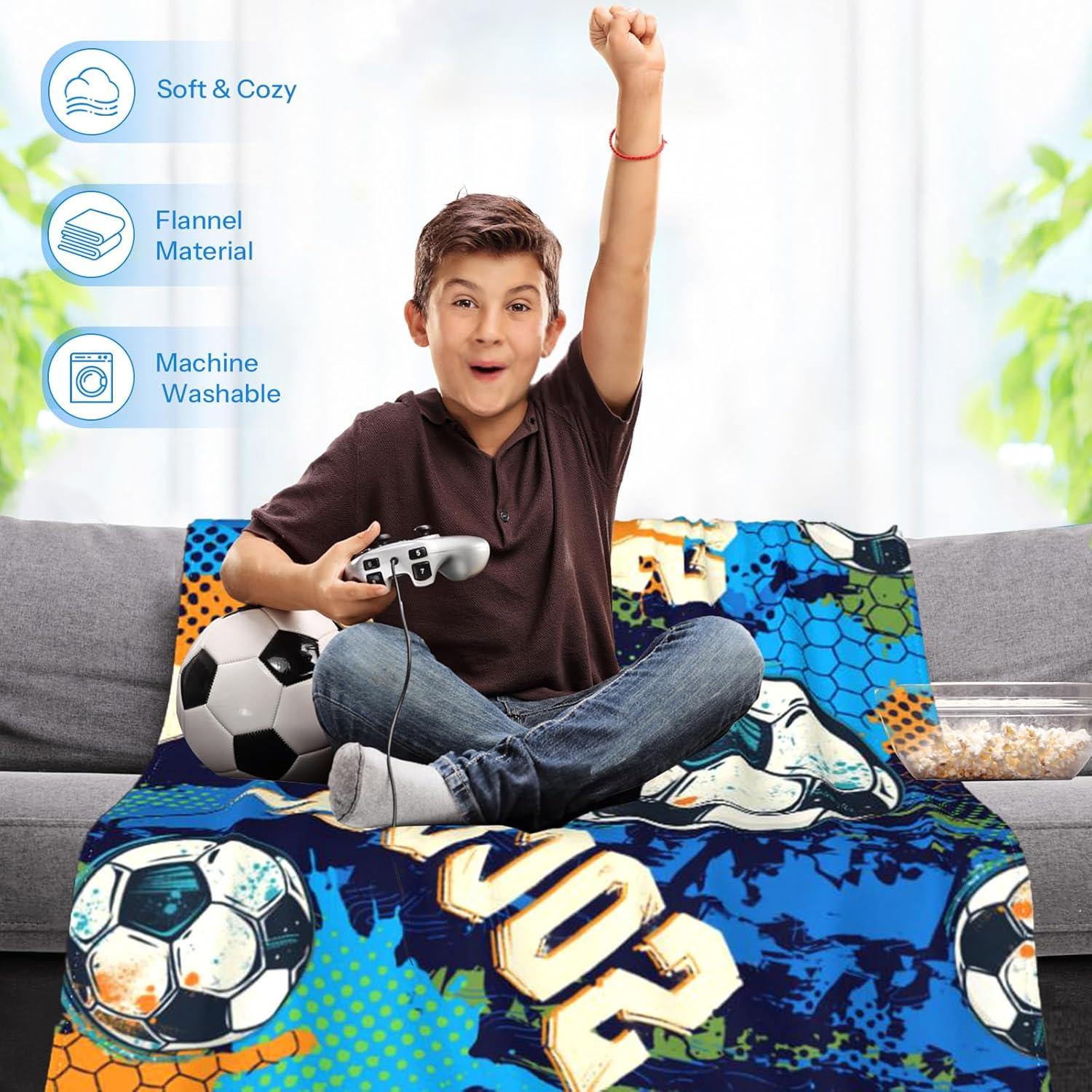 Manta de Fútbol para Niños LARIAU 127x152 cm Suave y Cálida