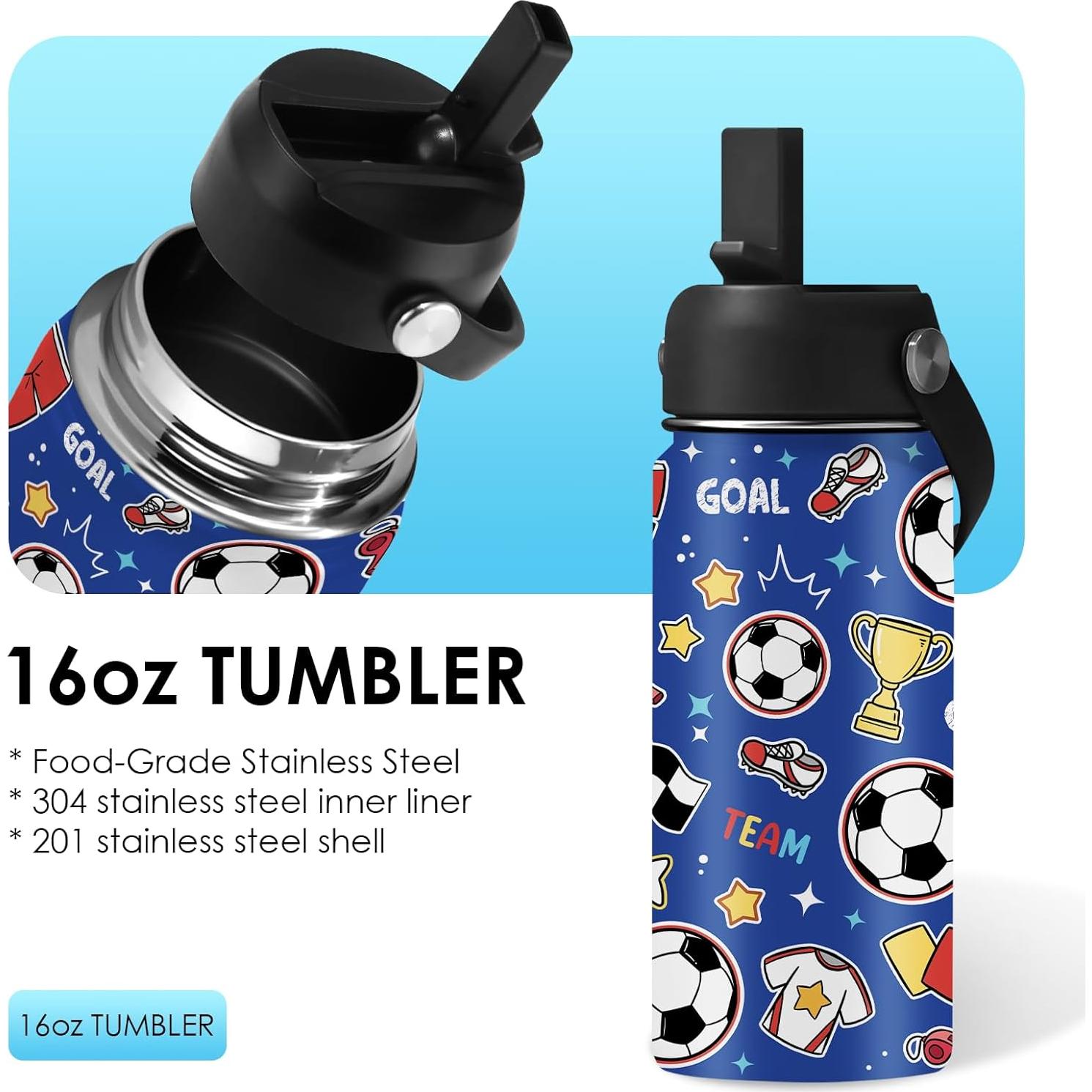 Botella de Agua de Acero Inoxidable 16 Oz xiiai Fútbol