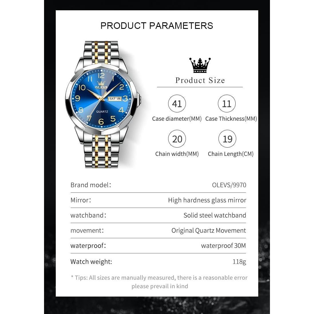 Reloj de Hombre OLEVS Analógico Acero Inoxidable Azul Plata