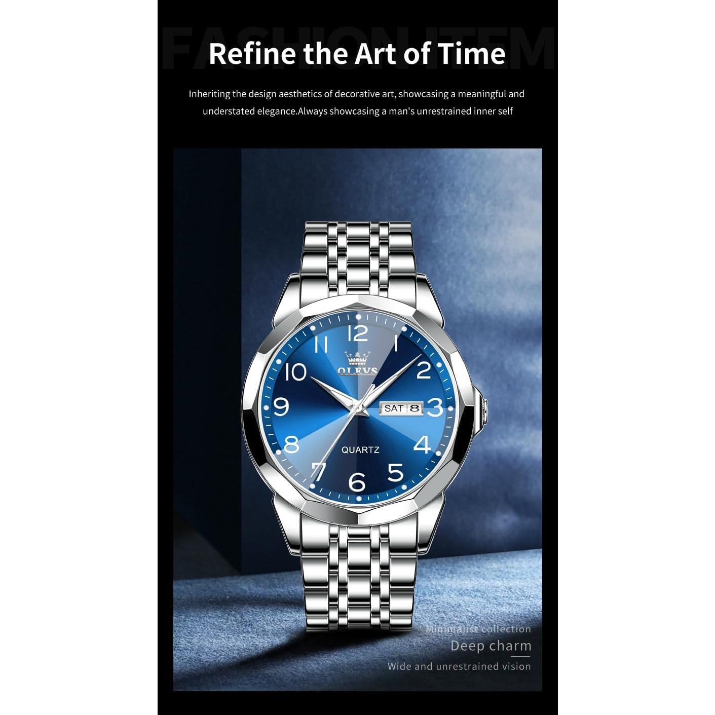 Reloj de Hombre OLEVS Analógico Acero Inoxidable Azul Plata