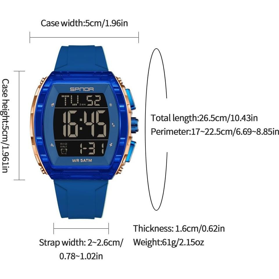 Reloj Digital PASOY Tonneau Doble Hora 5ATM Impermeable