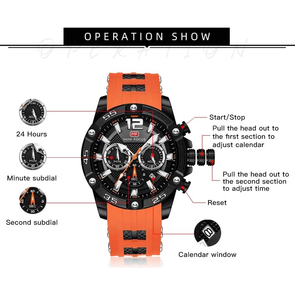 Reloj deportivo militar AIMES para hombres 47mm naranja