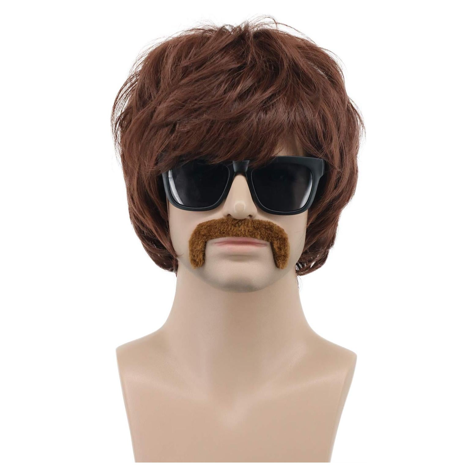 Peluca Disco para Hombres VGbeaty Marrón con Bigote 22.86 cm