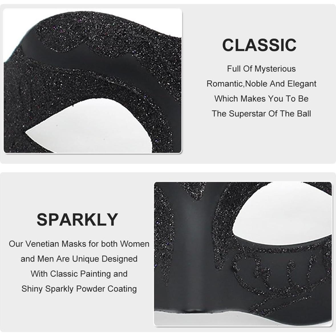 Máscara Veneciana de Mascarada Negra para Hombres y Mujeres