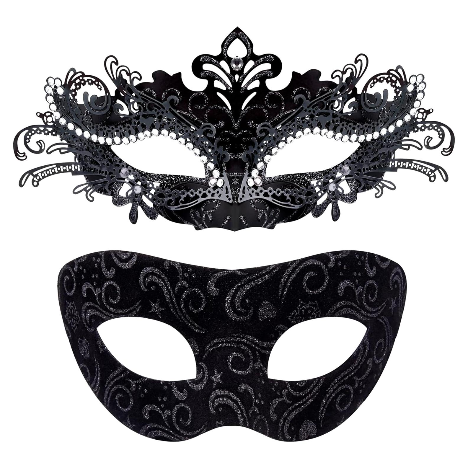 Máscaras de Fiesta para Parejas SIQUK - Metal y Plástico Negro