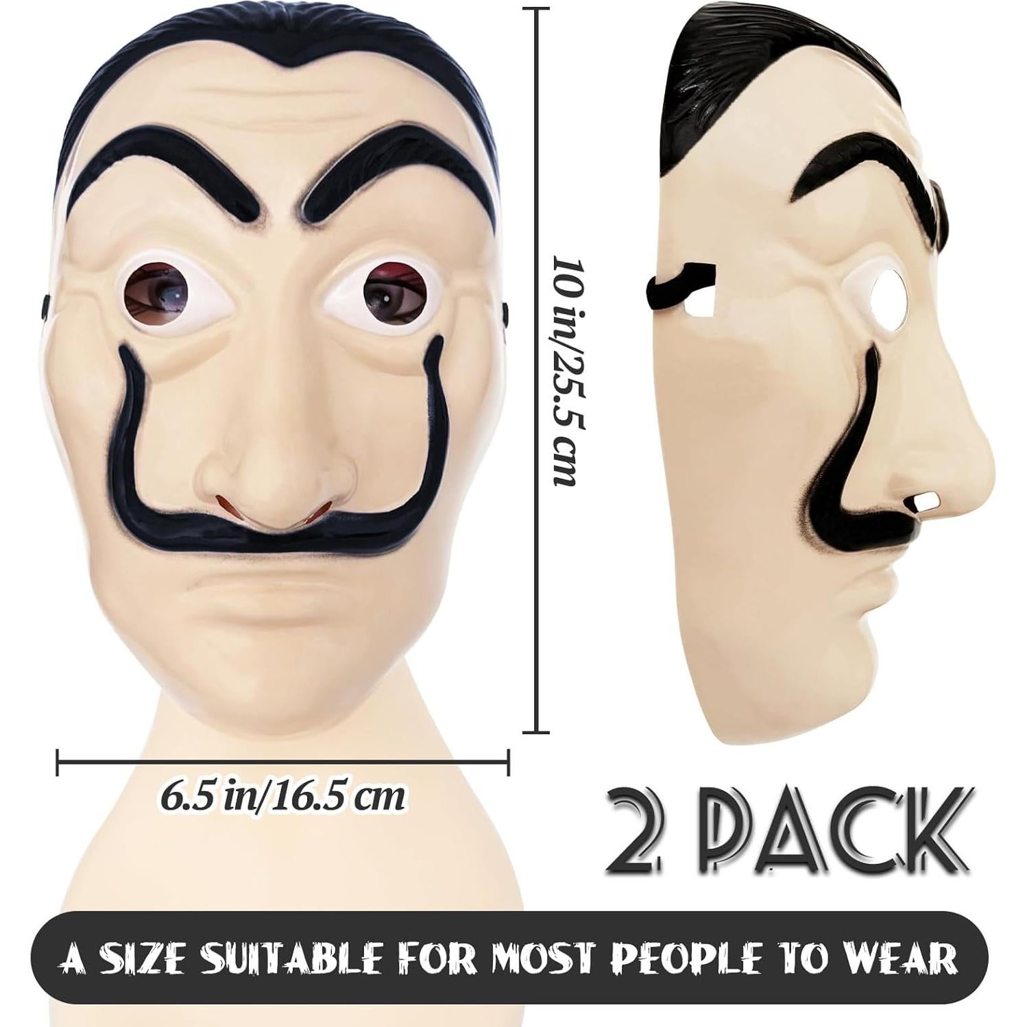 Máscaras de Robo de Dinero Salvador Dalí - 2 Piezas 16.5x25.5cm