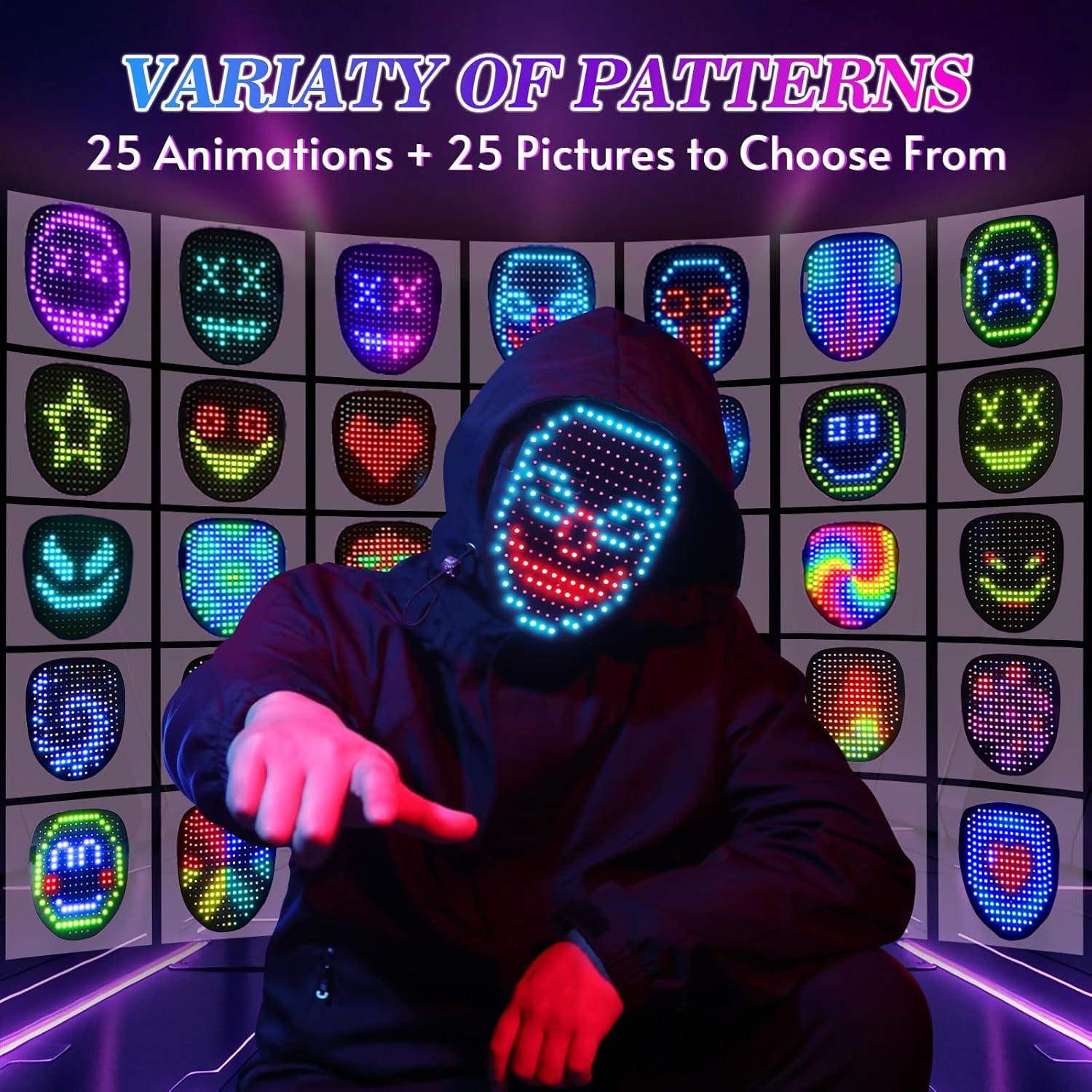 Máscara LED QAQ con Detección de Gestos y 50 Patrones