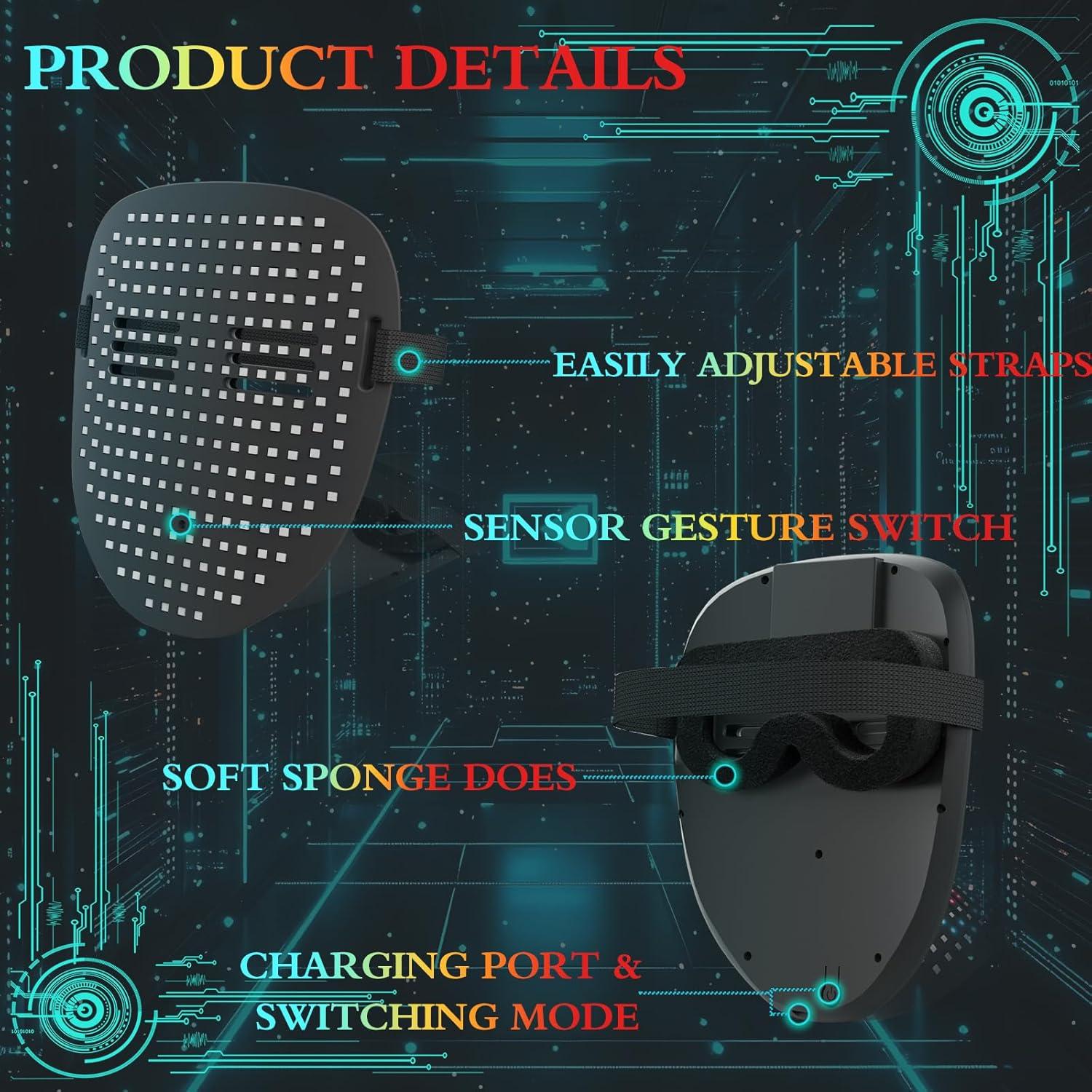 Máscara LED Transformadora con Detección de Gestos - Recargable