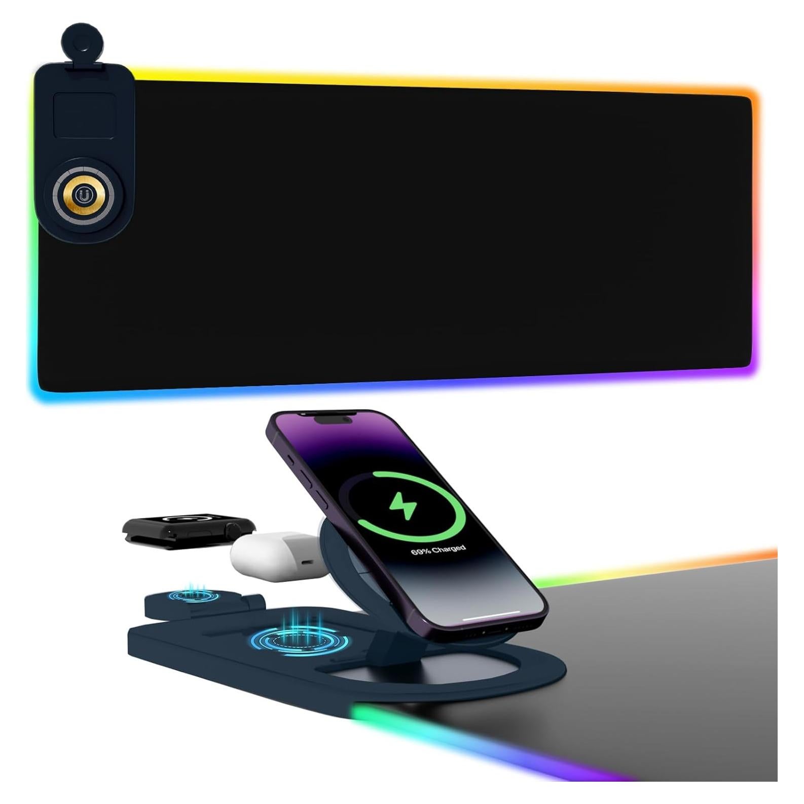 Alfombrilla de Carga Inalámbrica Ouluoa XXL RGB 80x30cm