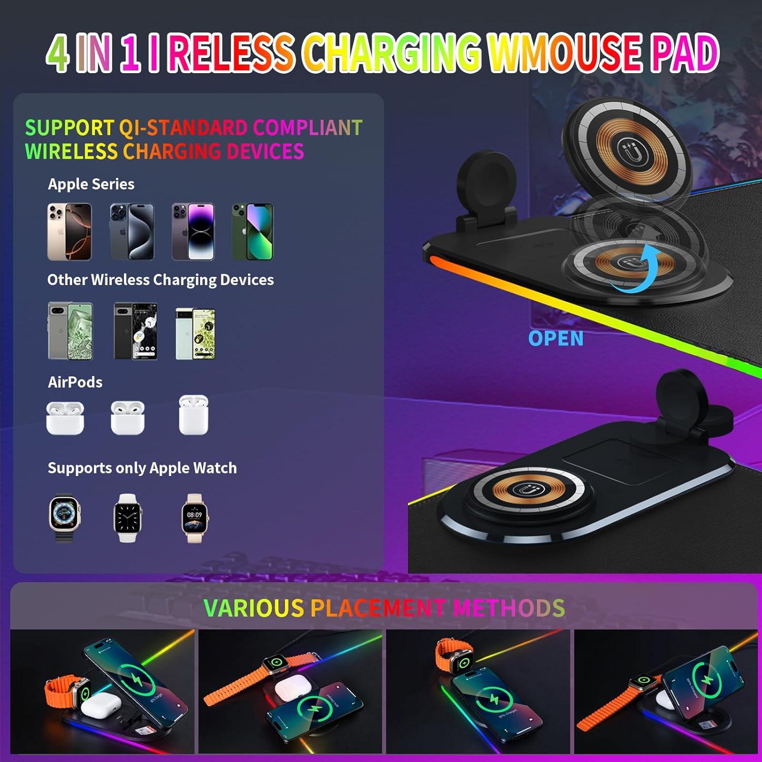 Alfombrilla de Carga Inalámbrica Ouluoa XXL RGB 80x30cm