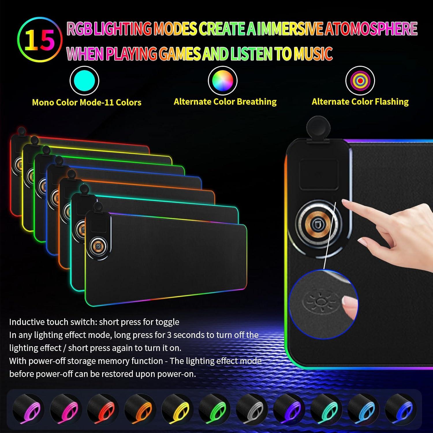 Alfombrilla de Carga Inalámbrica Ouluoa XXL RGB 80x30cm