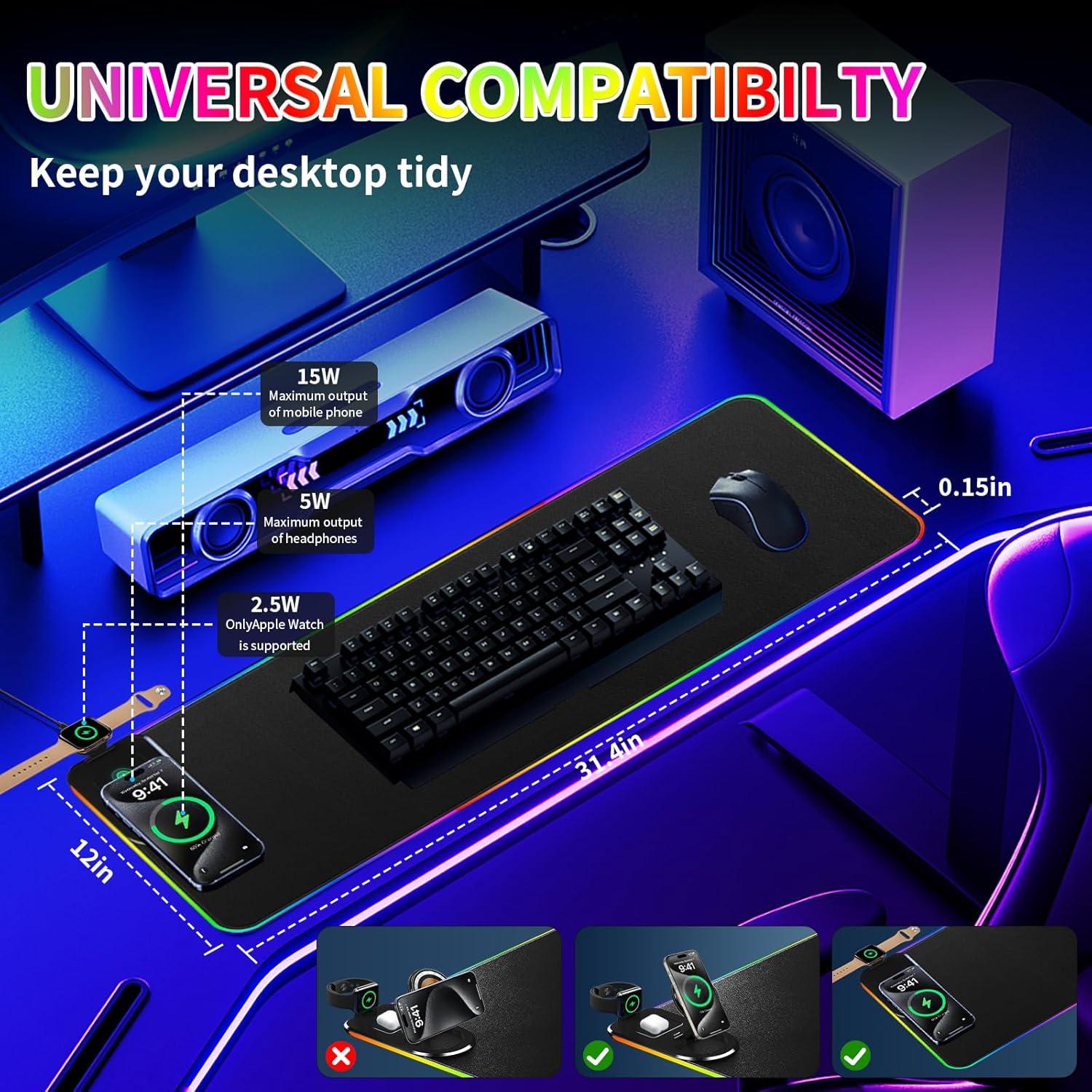 Alfombrilla de Carga Inalámbrica Ouluoa XXL RGB 80x30cm