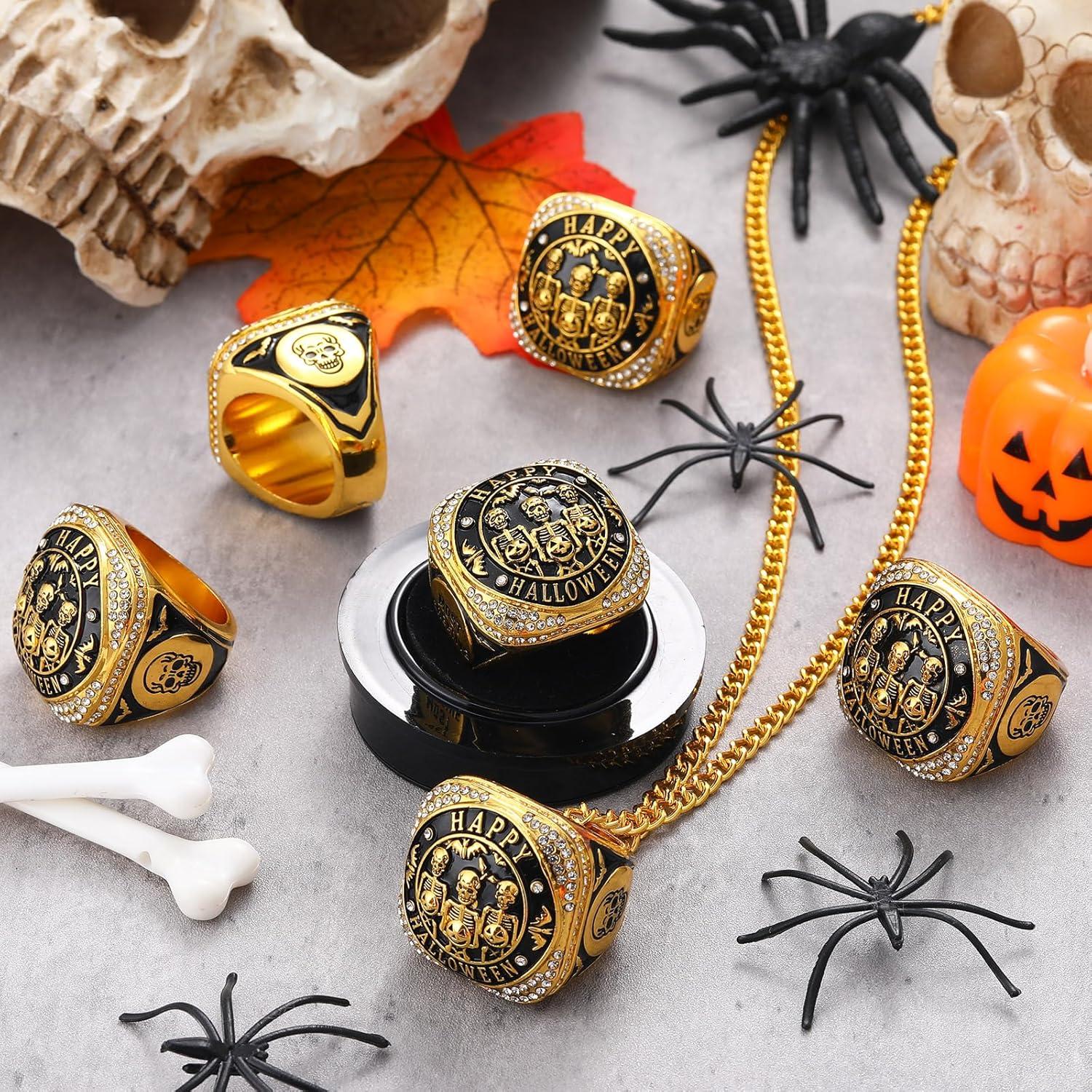 Anillos de Trofeo Halloween Highergo - 6 Piezas con Cadenas