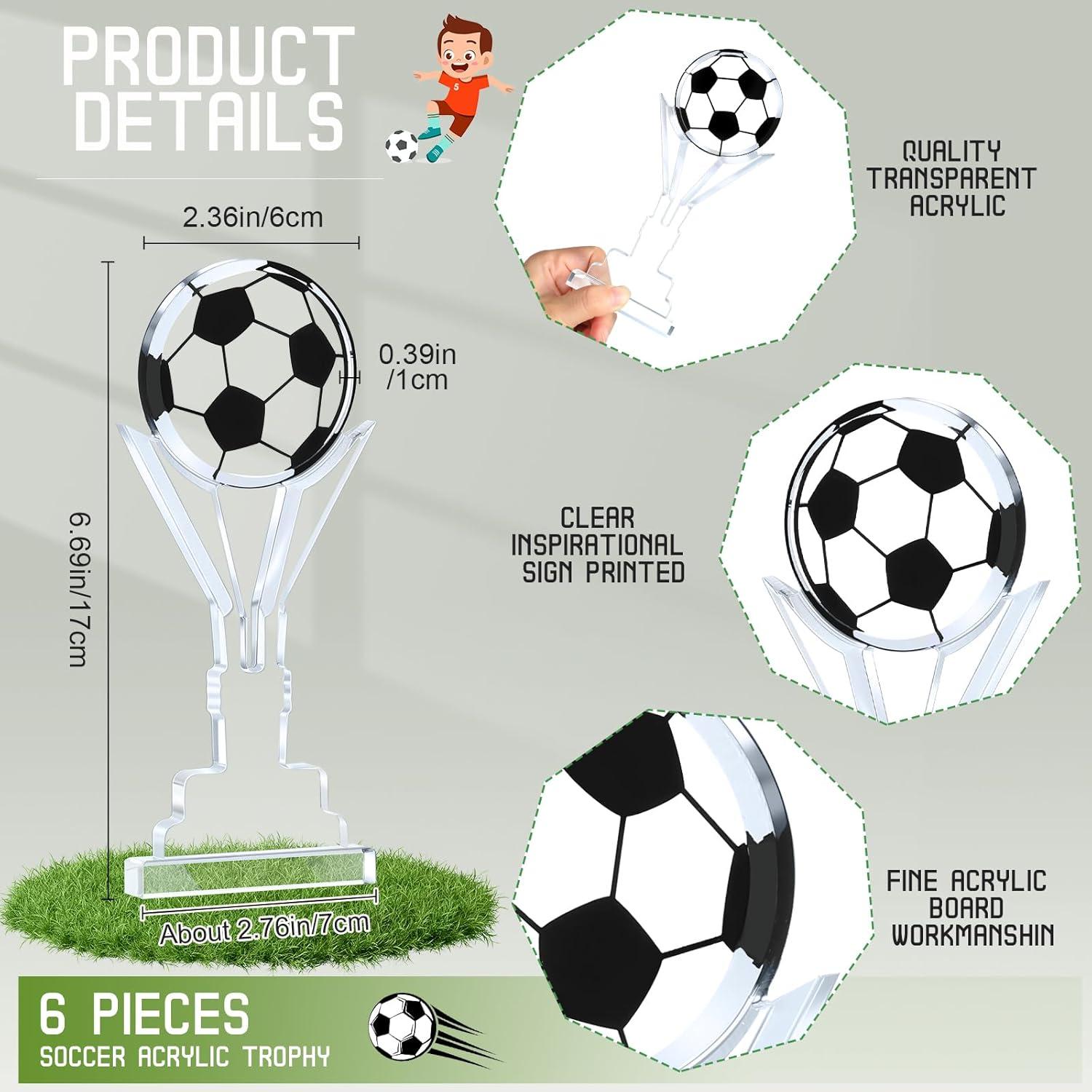 6 Trofeos de Acrílico Fútbol Moucuny 17 cm Adorno Premio