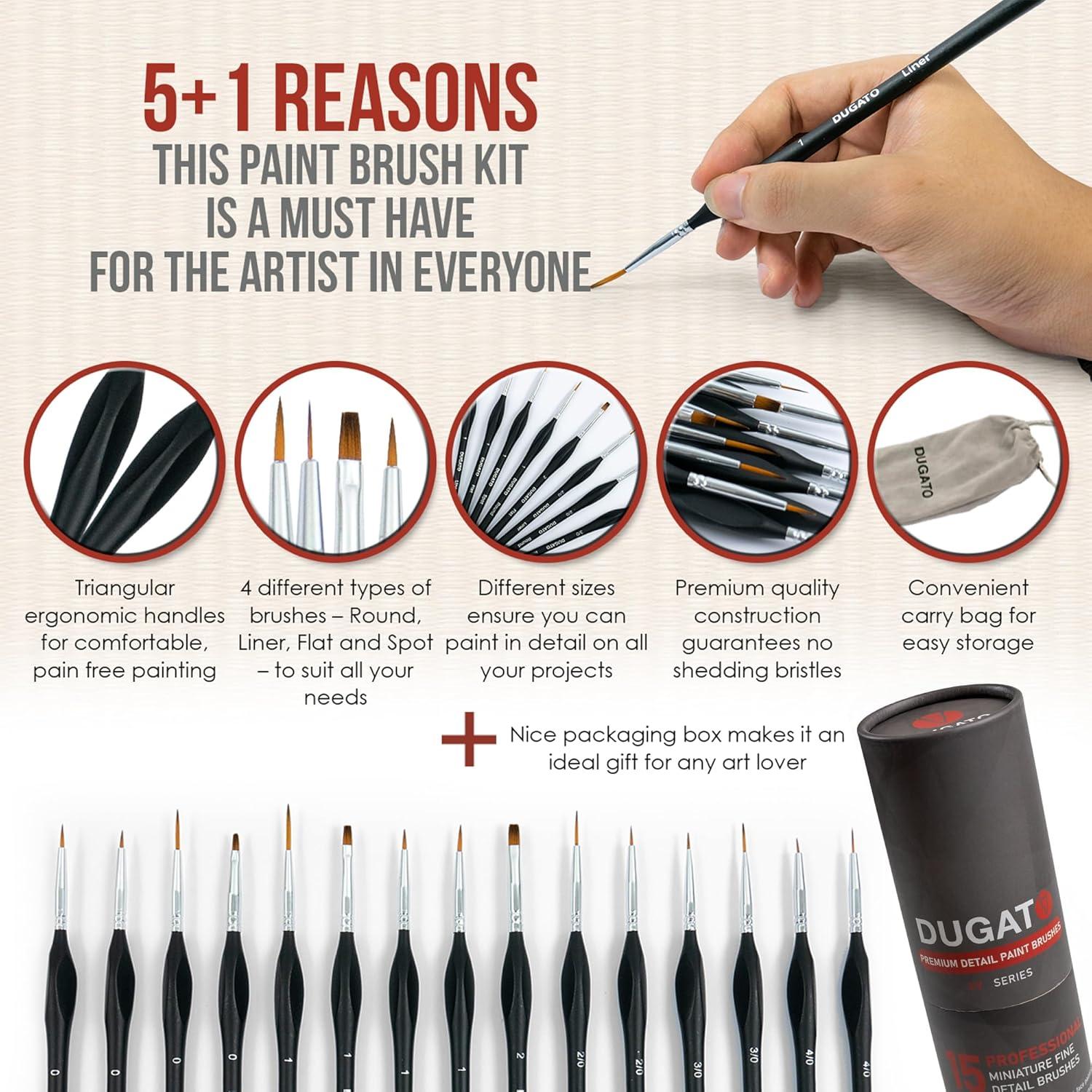 Juego de Pinceles de Detalle Fino DUGATO - 15 Piezas