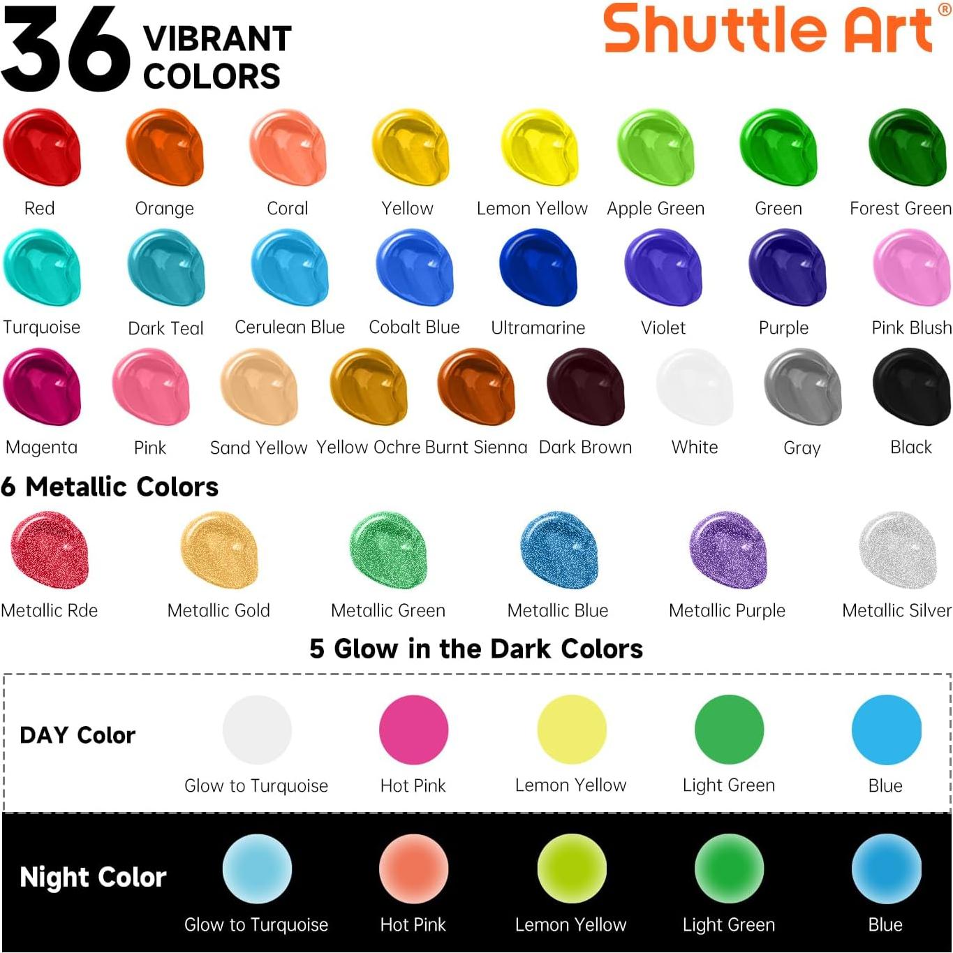 Juego de Pintura Acrílica Exterior Shuttle Art 36 Colores 60ml
