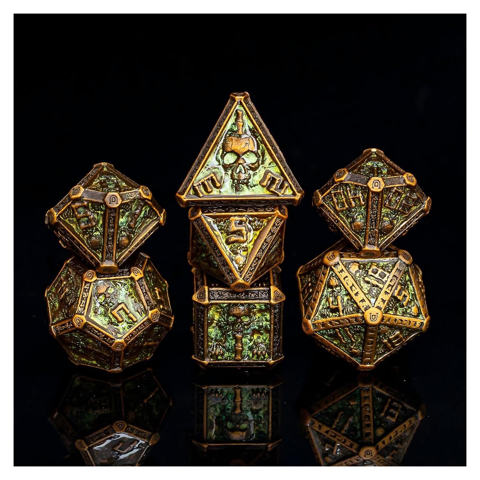 Juego de Dados DND de Metal Rolledomain Calavera Bronce 7 Piezas
