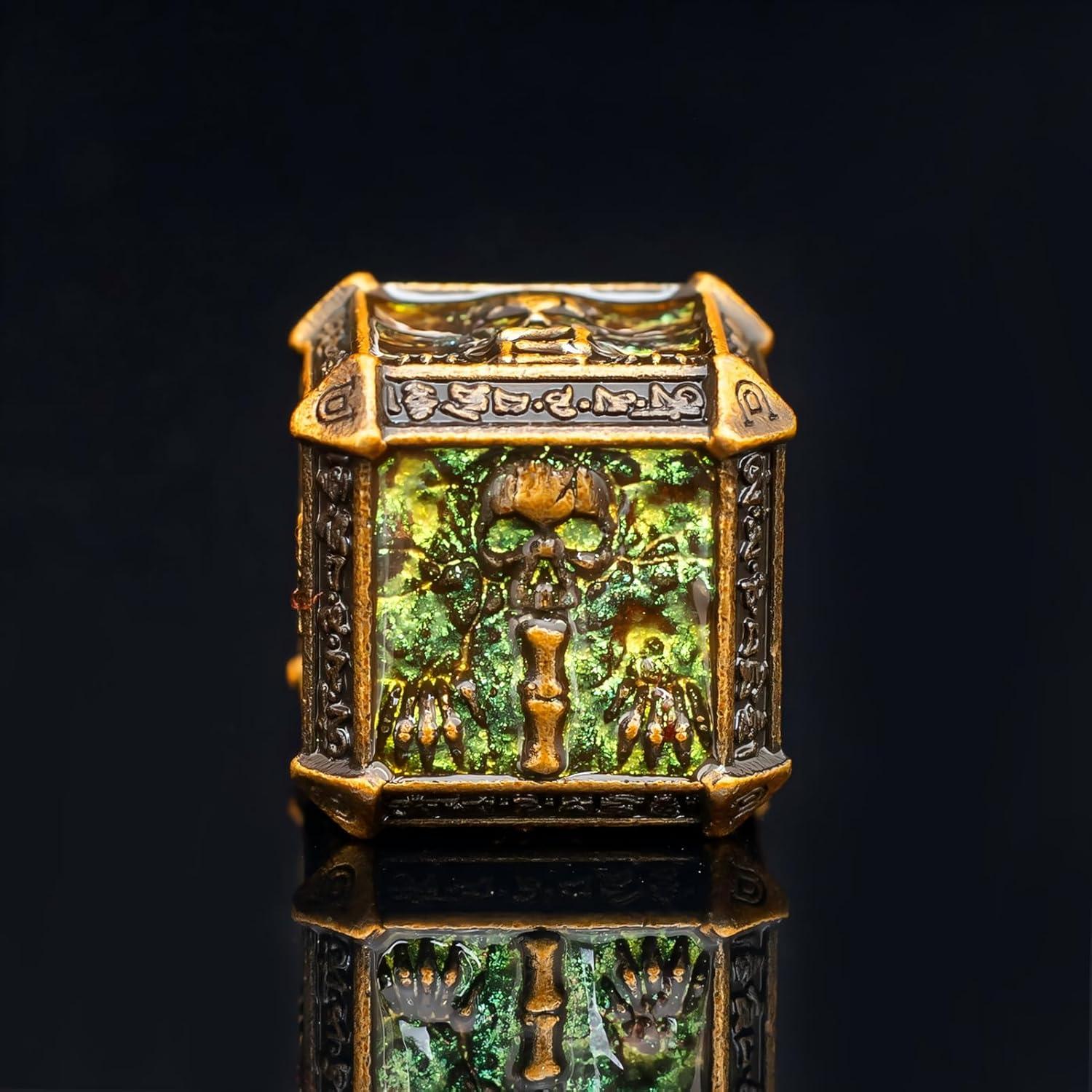 Juego de Dados DND de Metal Rolledomain Calavera Bronce 7 Piezas