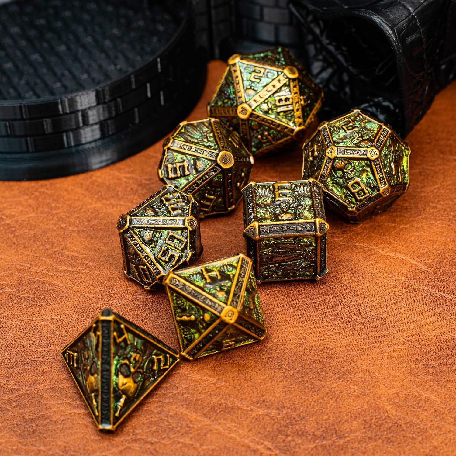 Juego de Dados DND de Metal Rolledomain Calavera Bronce 7 Piezas