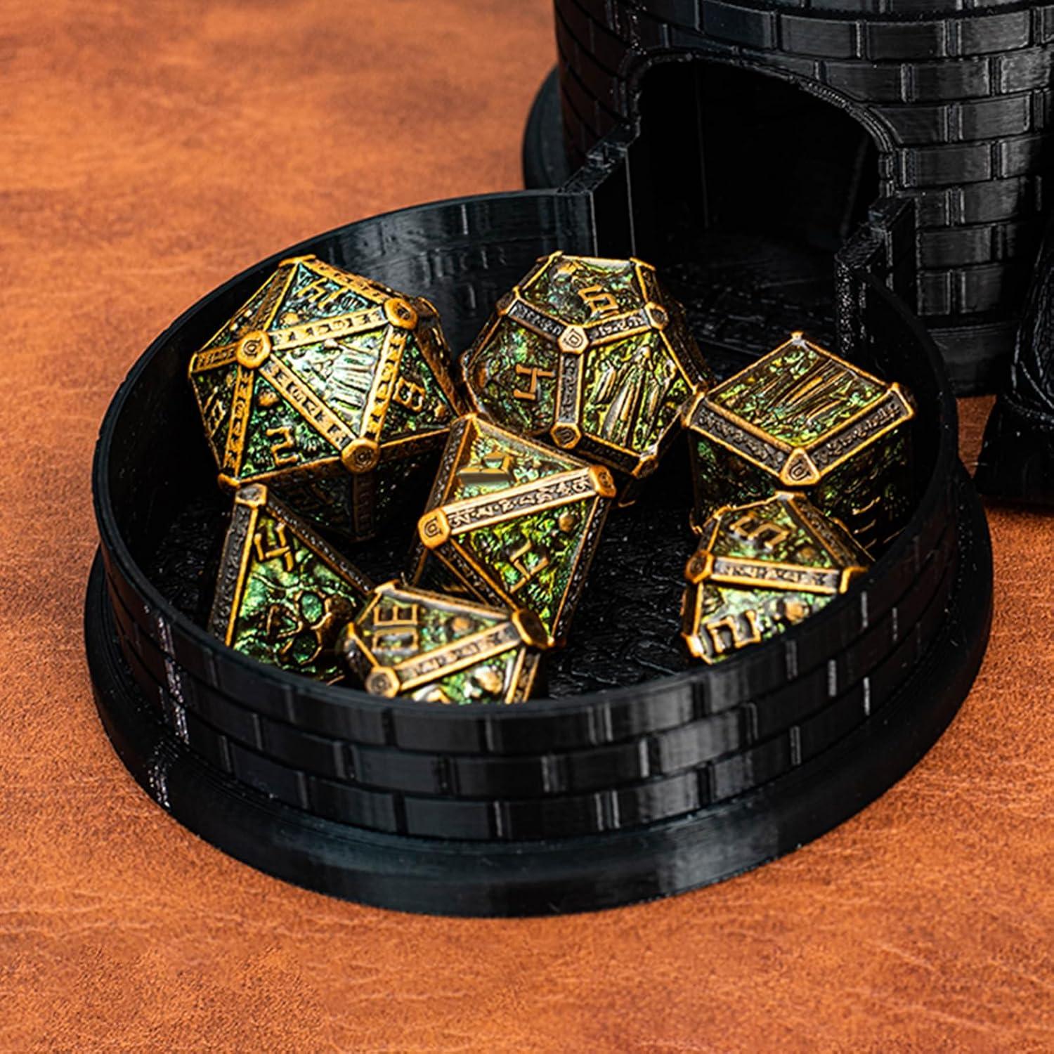 Juego de Dados DND de Metal Rolledomain Calavera Bronce 7 Piezas