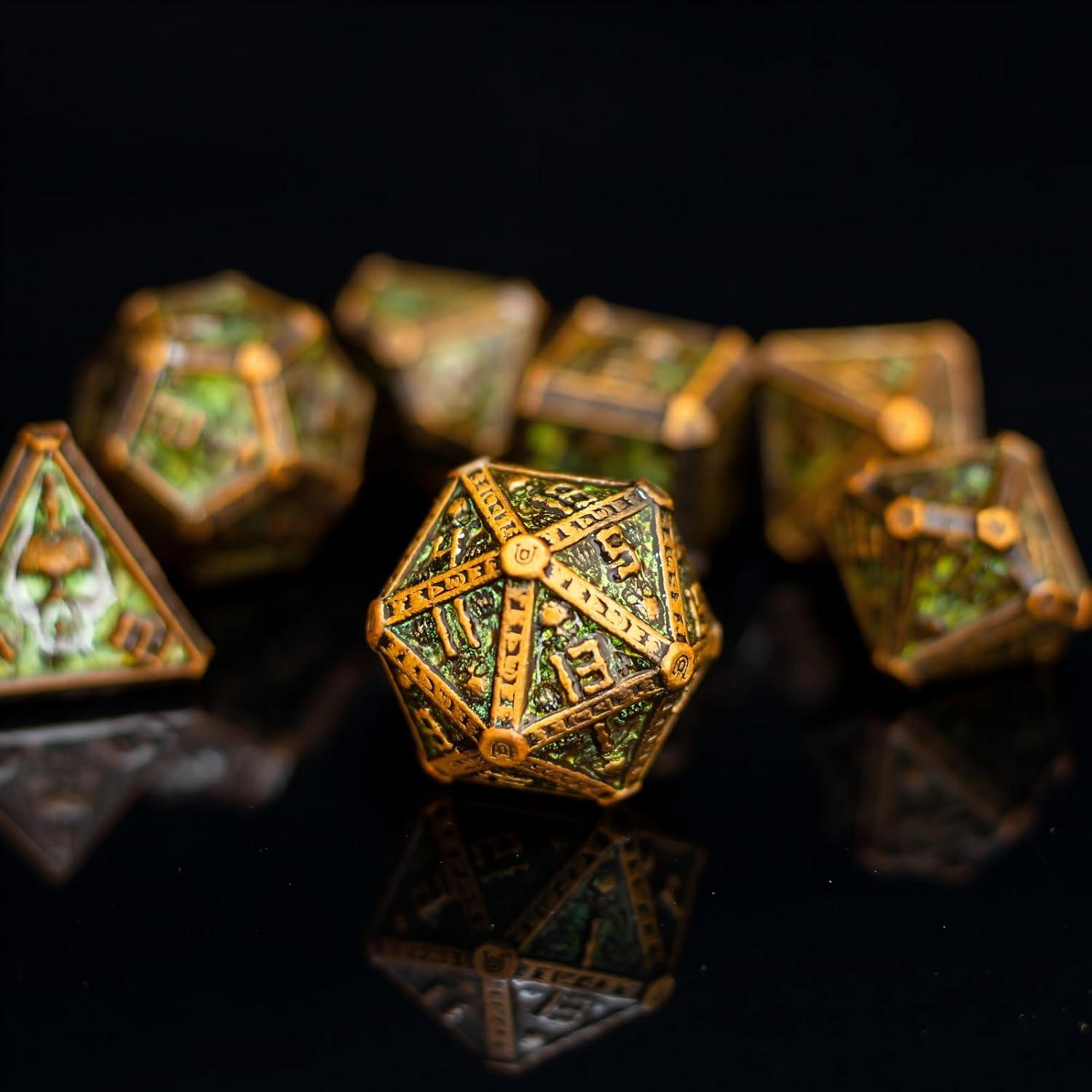 Juego de Dados DND de Metal Rolledomain Calavera Bronce 7 Piezas