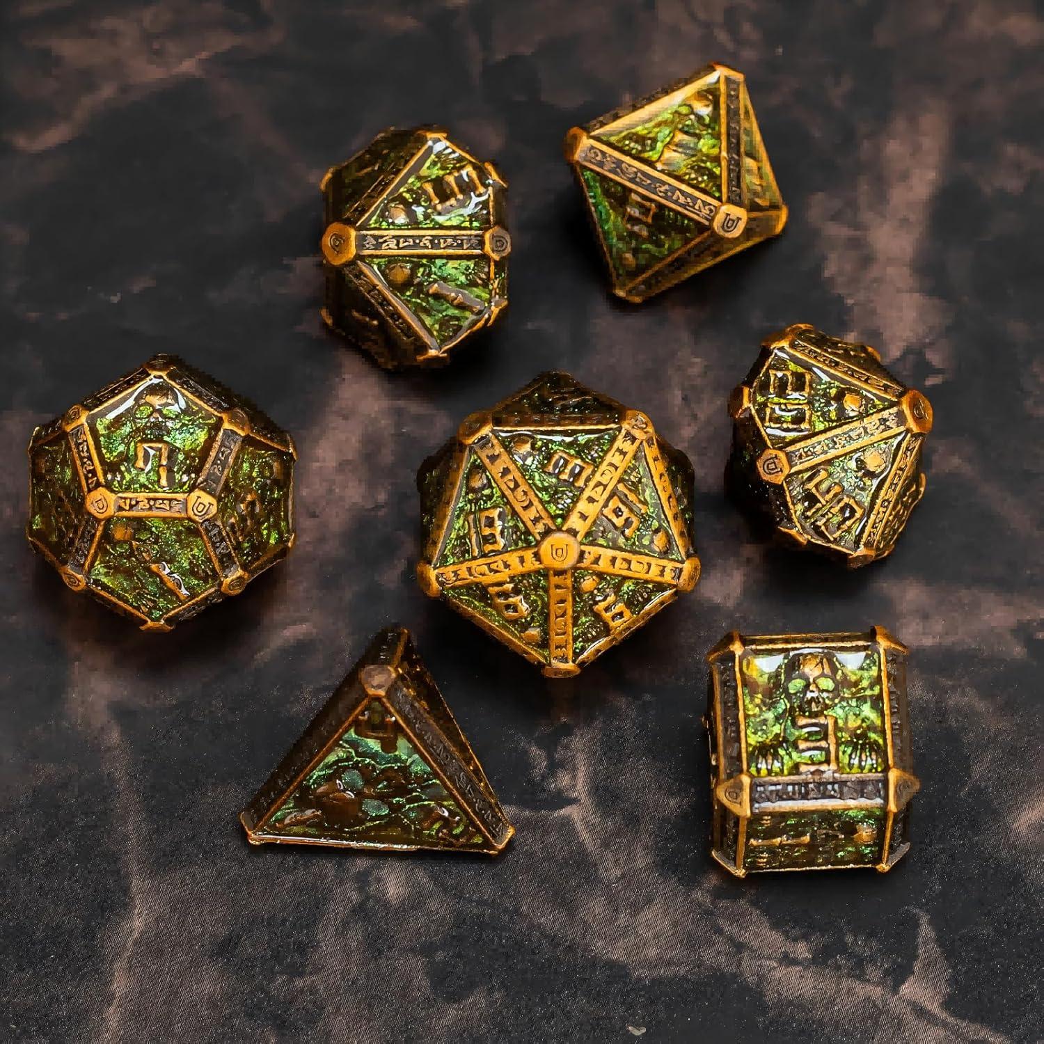 Juego de Dados DND de Metal Rolledomain Calavera Bronce 7 Piezas