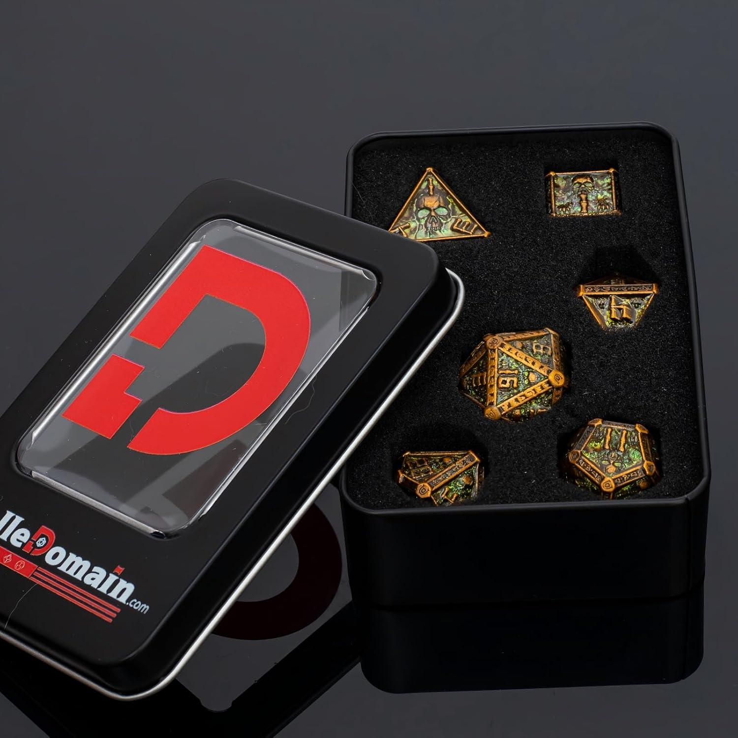 Juego de Dados DND de Metal Rolledomain Calavera Bronce 7 Piezas