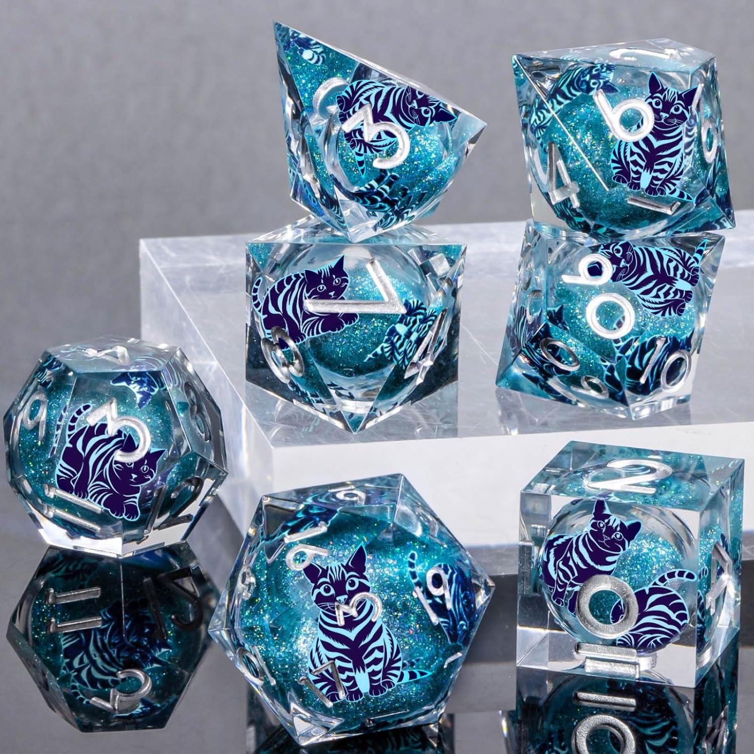 Juego de Dados DND KERWELLSI 7 Piezas Resina Azul